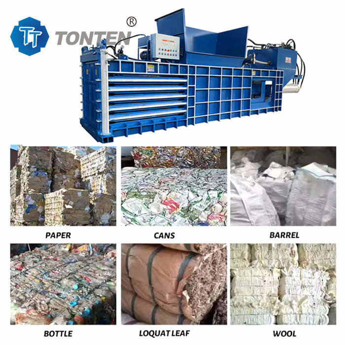 PLC Hydraulische balermachine Afvalpapier Baling Press voor kledingstukken Verf Bucket Film