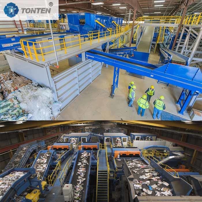 Lijn voor het sorteren van keukenafval en het recyclen van badkamerafvalpapier en glas